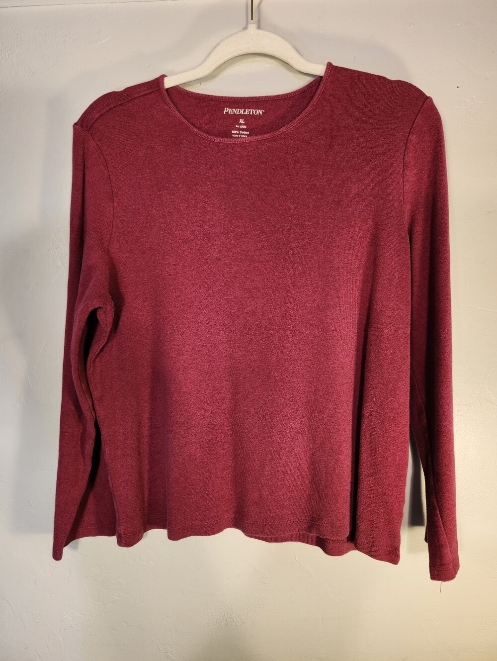 Pendleton Long-Sleeve Crewneck Top in Wine Red